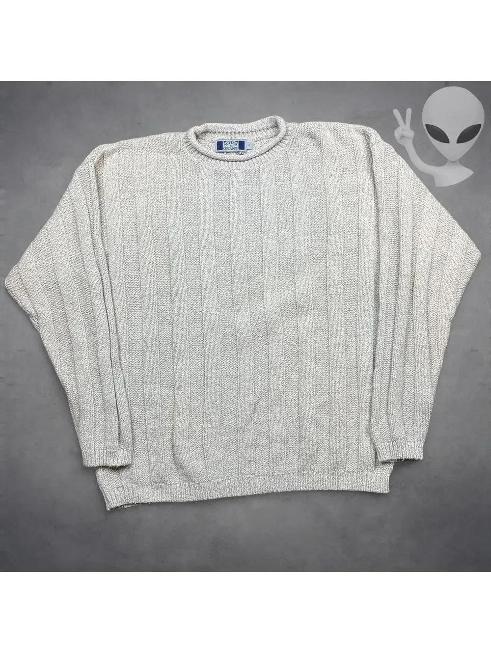 Sutter & Grant Vintage Sweater Mens XL Cream Vertical Knit Striped Grandpacore